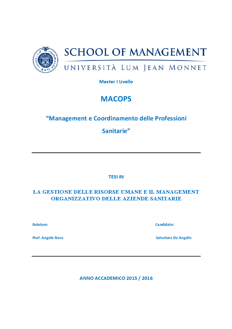 La Gestione Delle Risorse Umane E Il Management Organizzativo Delle Aziende Sanitarie - Preview - Pagina 1 Di 6 - Tesionline 1123_x_793_png