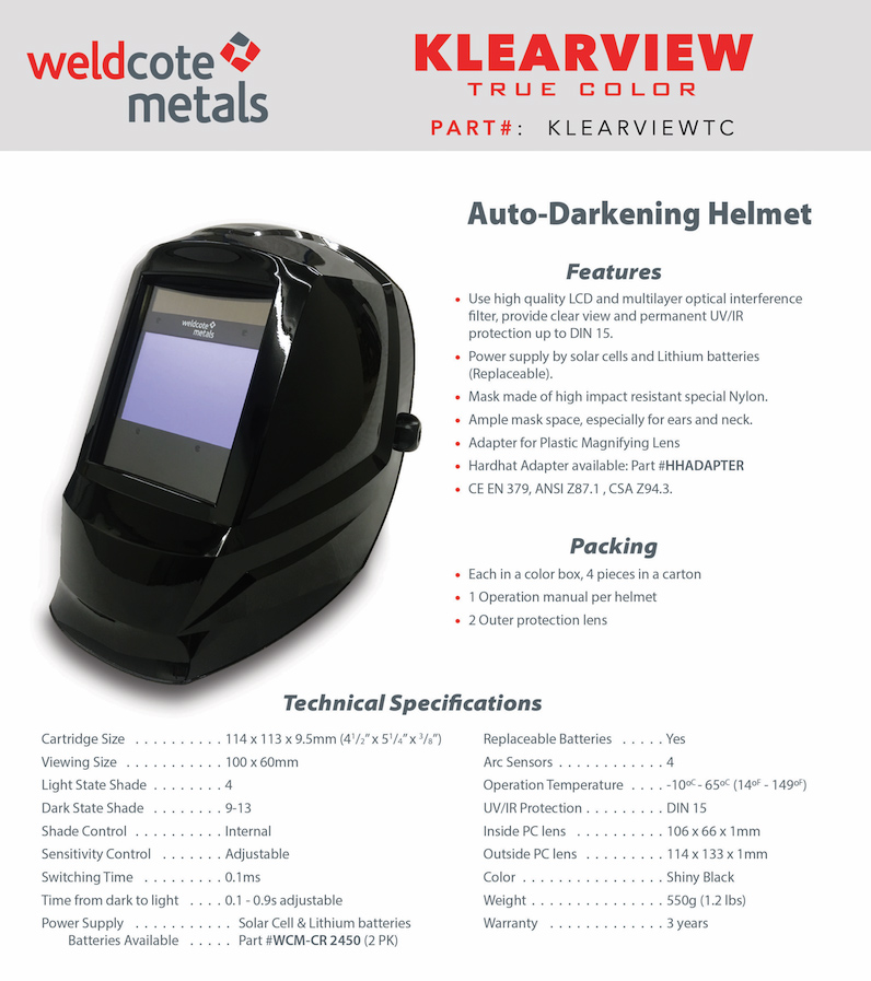 Weldcote Metals Welding Helmet Te Slaa Manufacturing