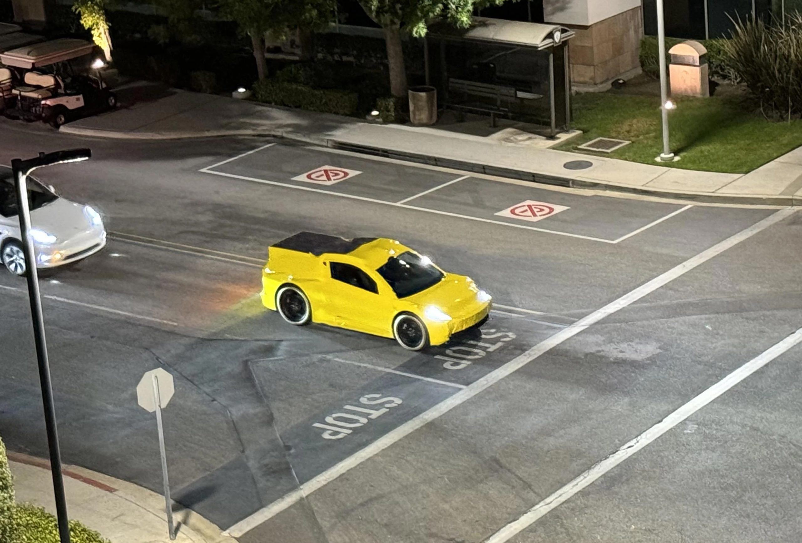 Apparent camouflaged Tesla Robotaxi prototype sighted at Warner Bros