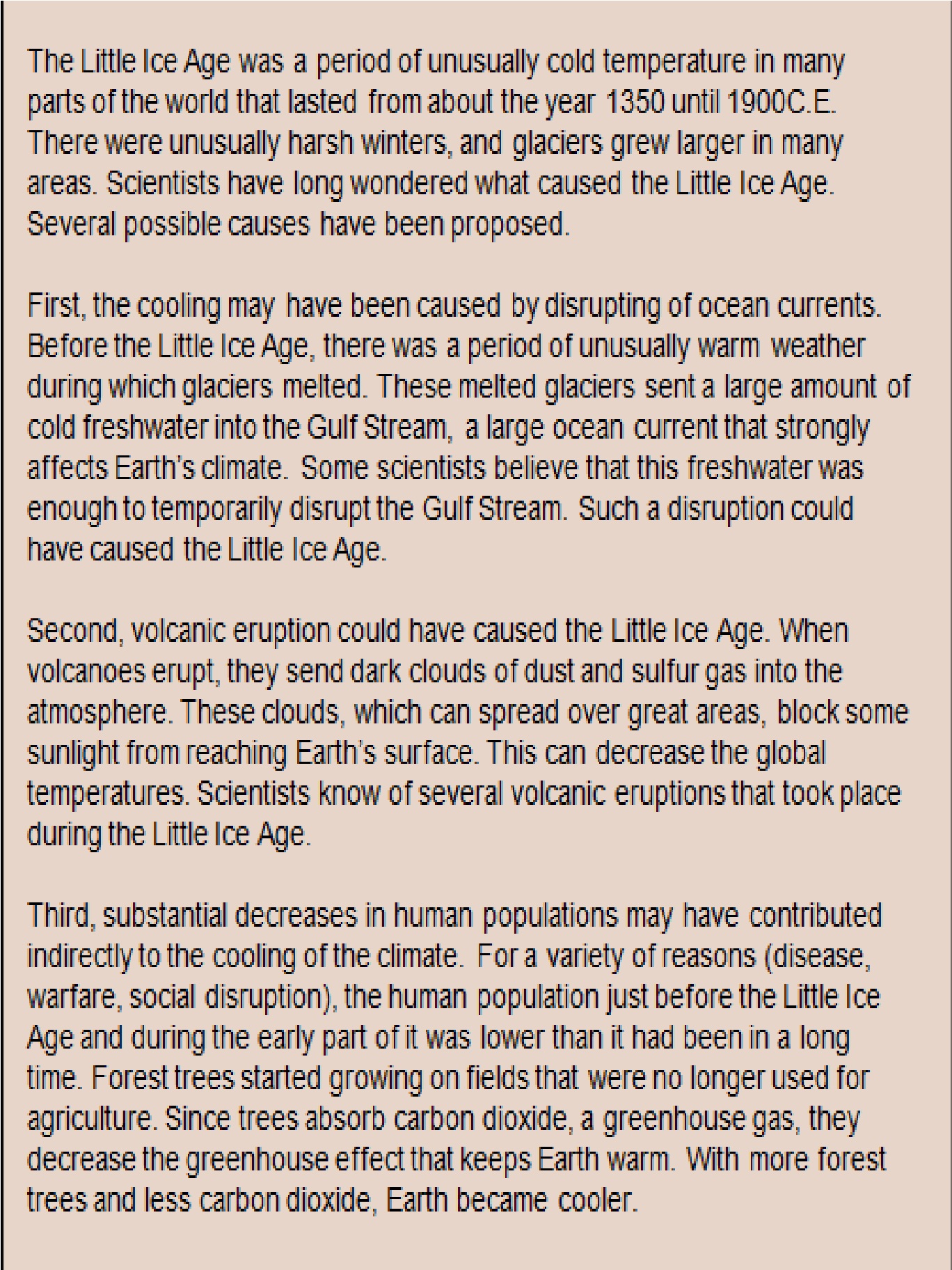 The causes of Little Ice Age(The reading passage uploaded as an image