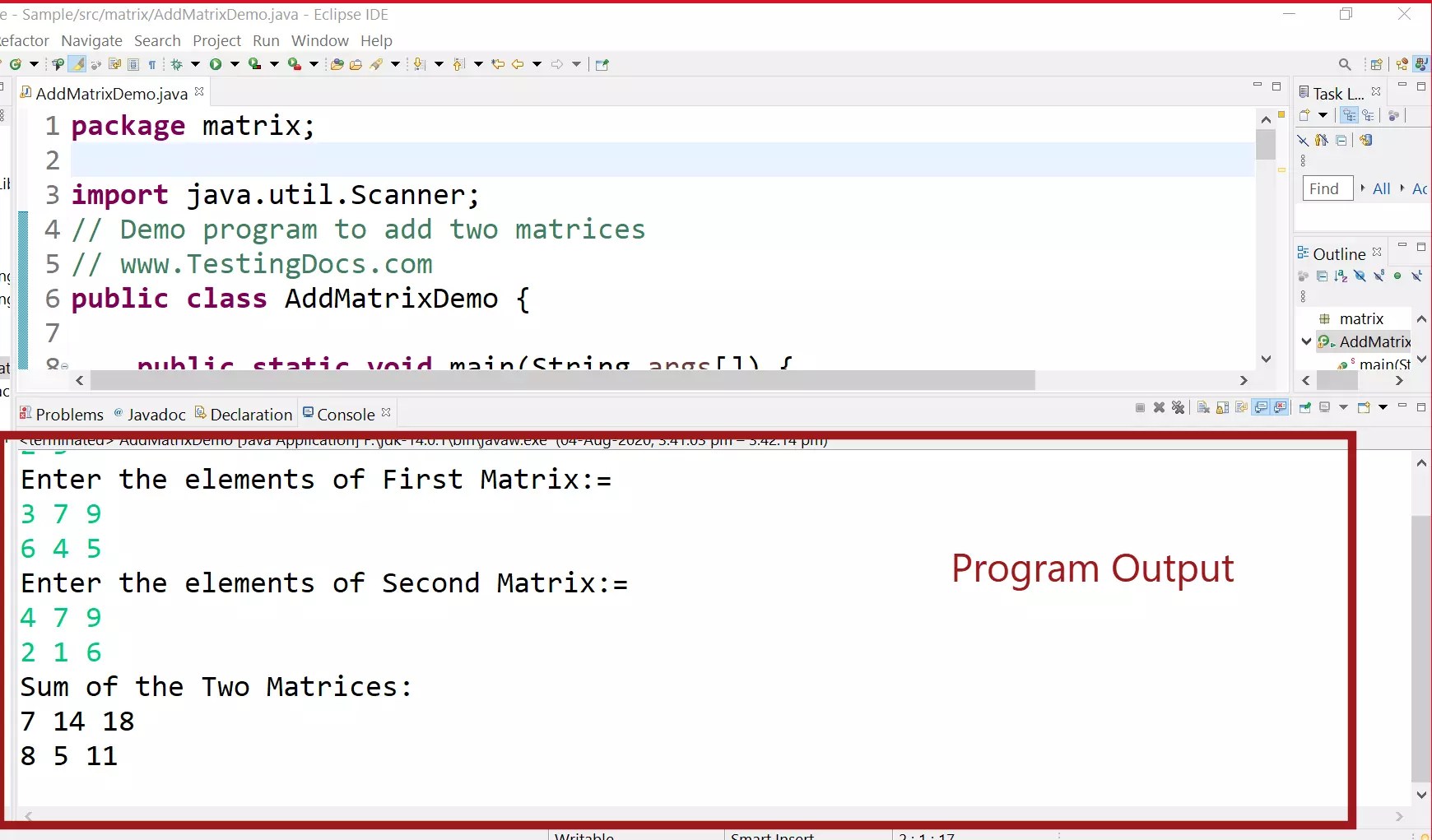 Write a Java program to Add Two Matrices