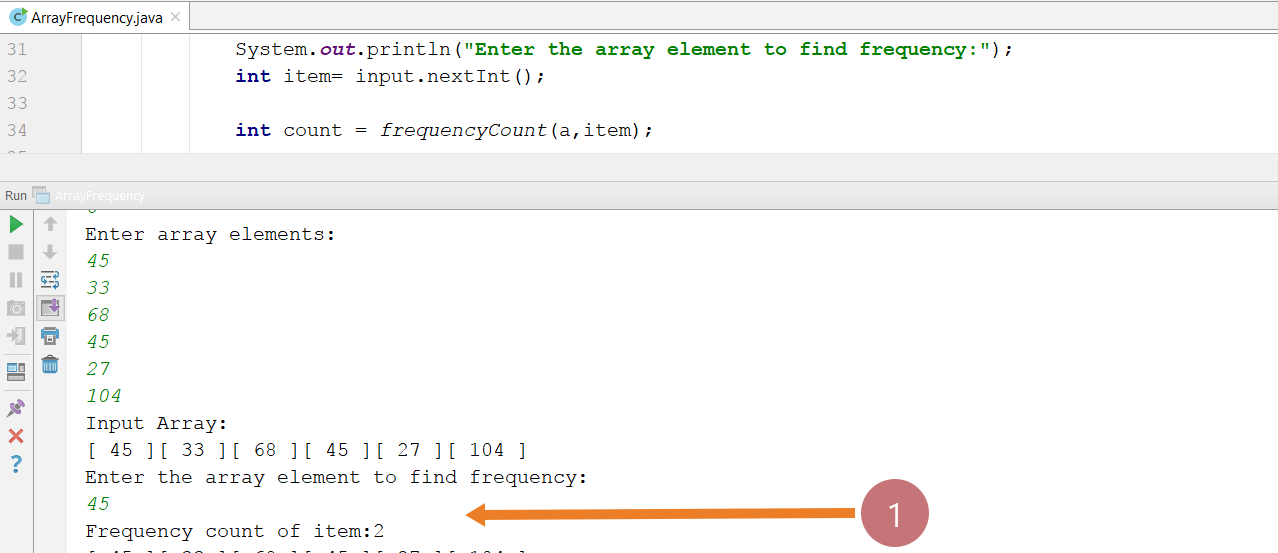 Java program to find frequency count for an array item