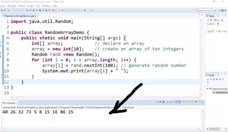 How to create an array with random values in a java program
