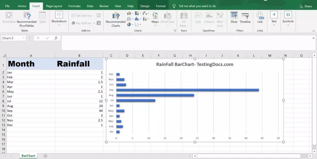 How to add a Bar Chart in Excel
