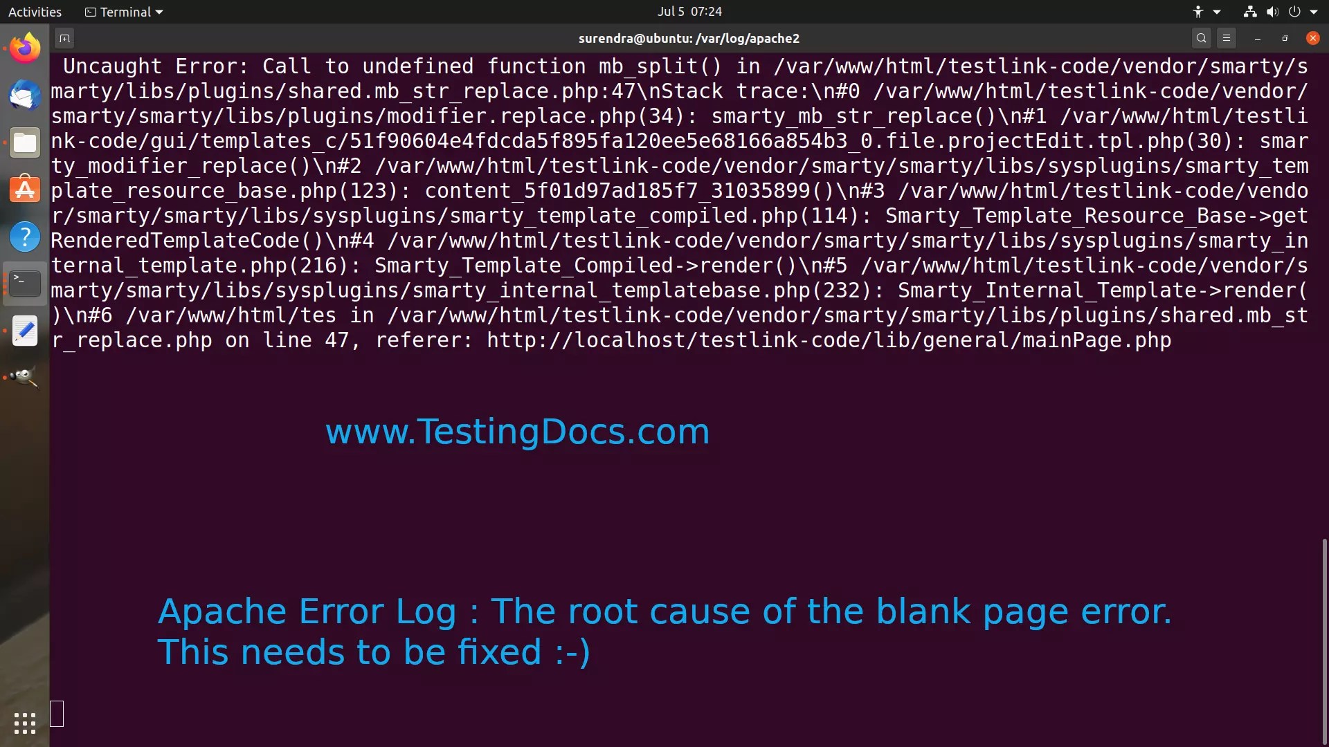 How to fix TestLink Blank page error on Linux