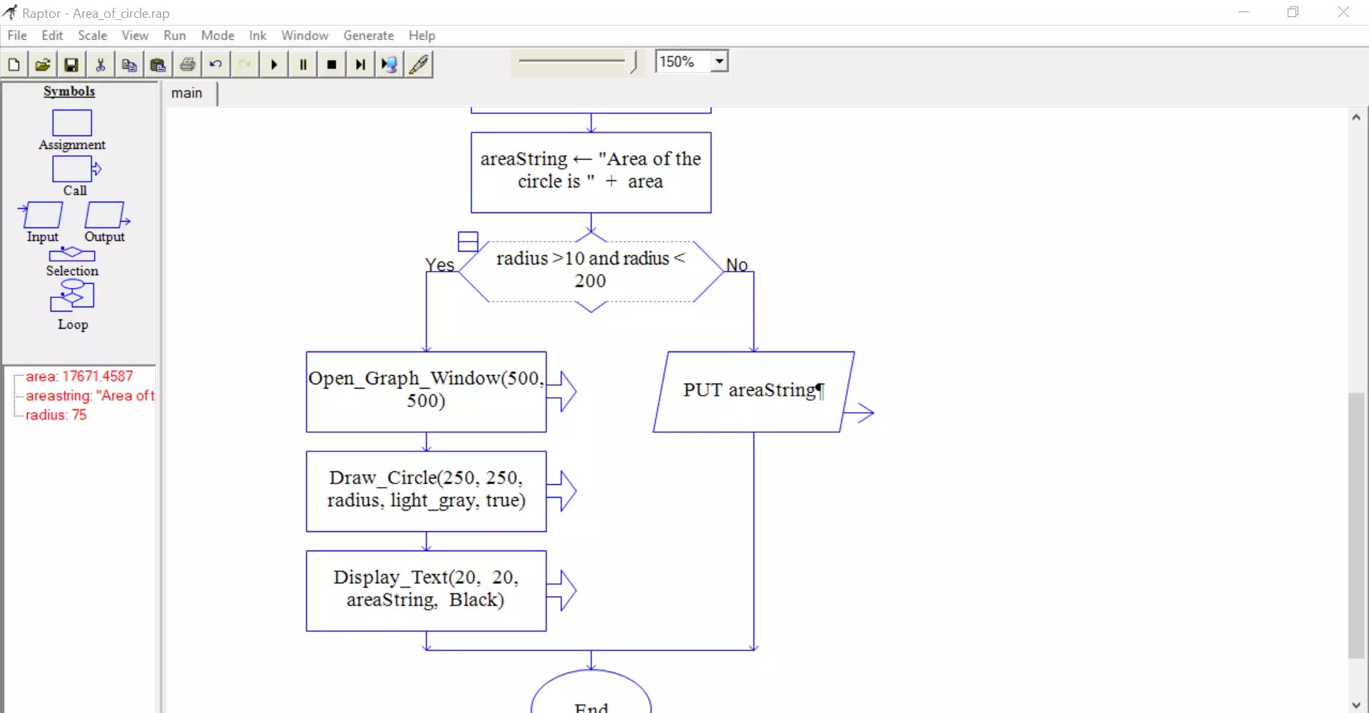 Area of Circle Raptor Flowchart