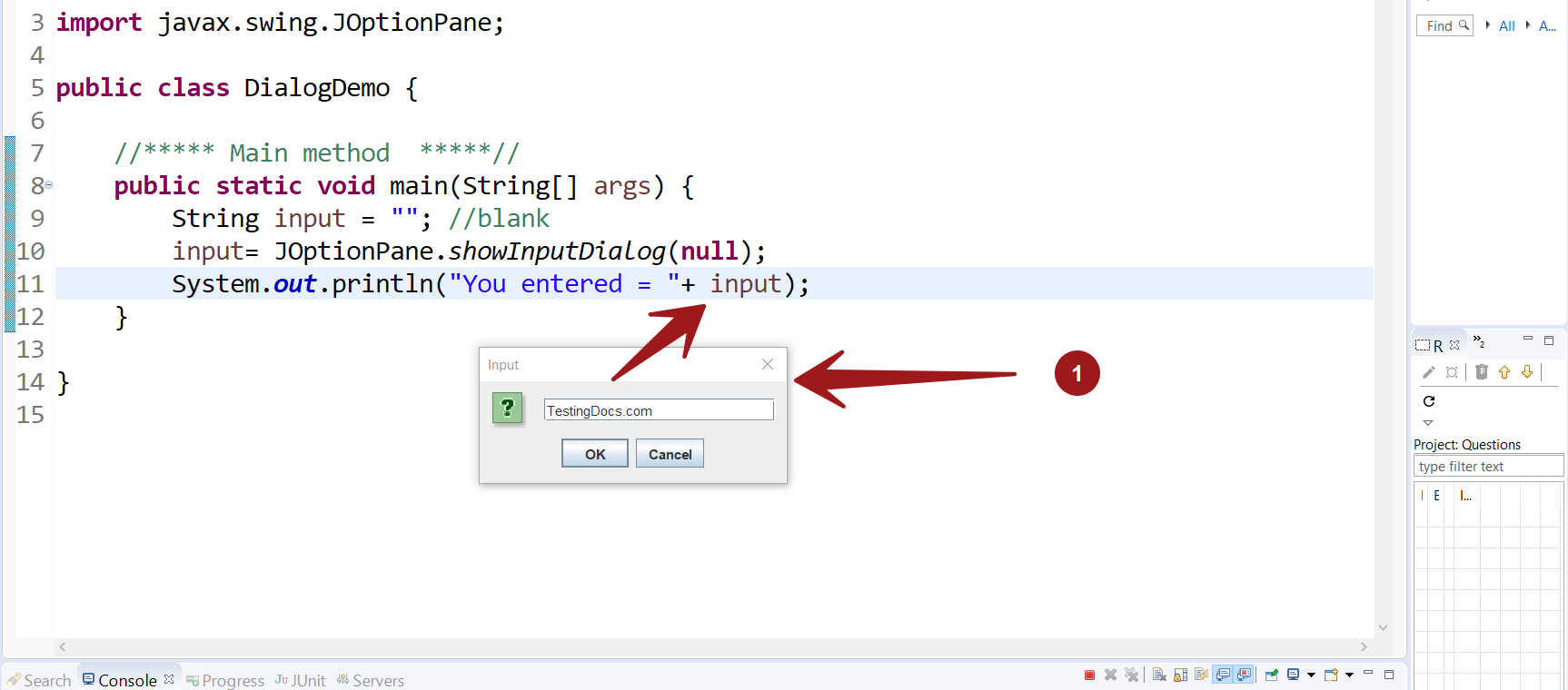 How to make Dialog in a Java Program using JOptionPane?