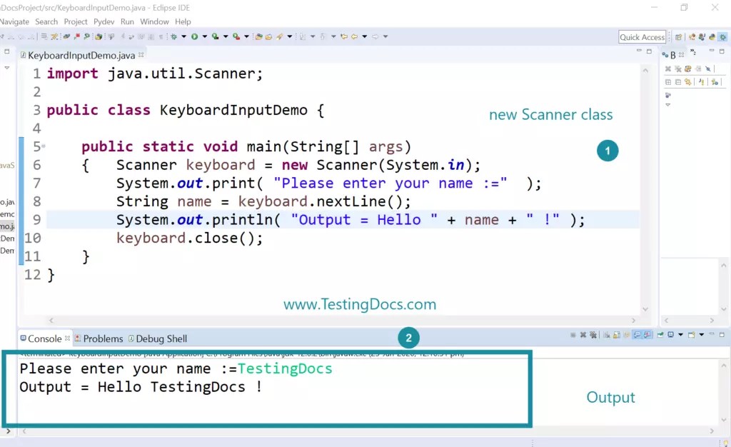 How to get input from keyboard using Scanner class