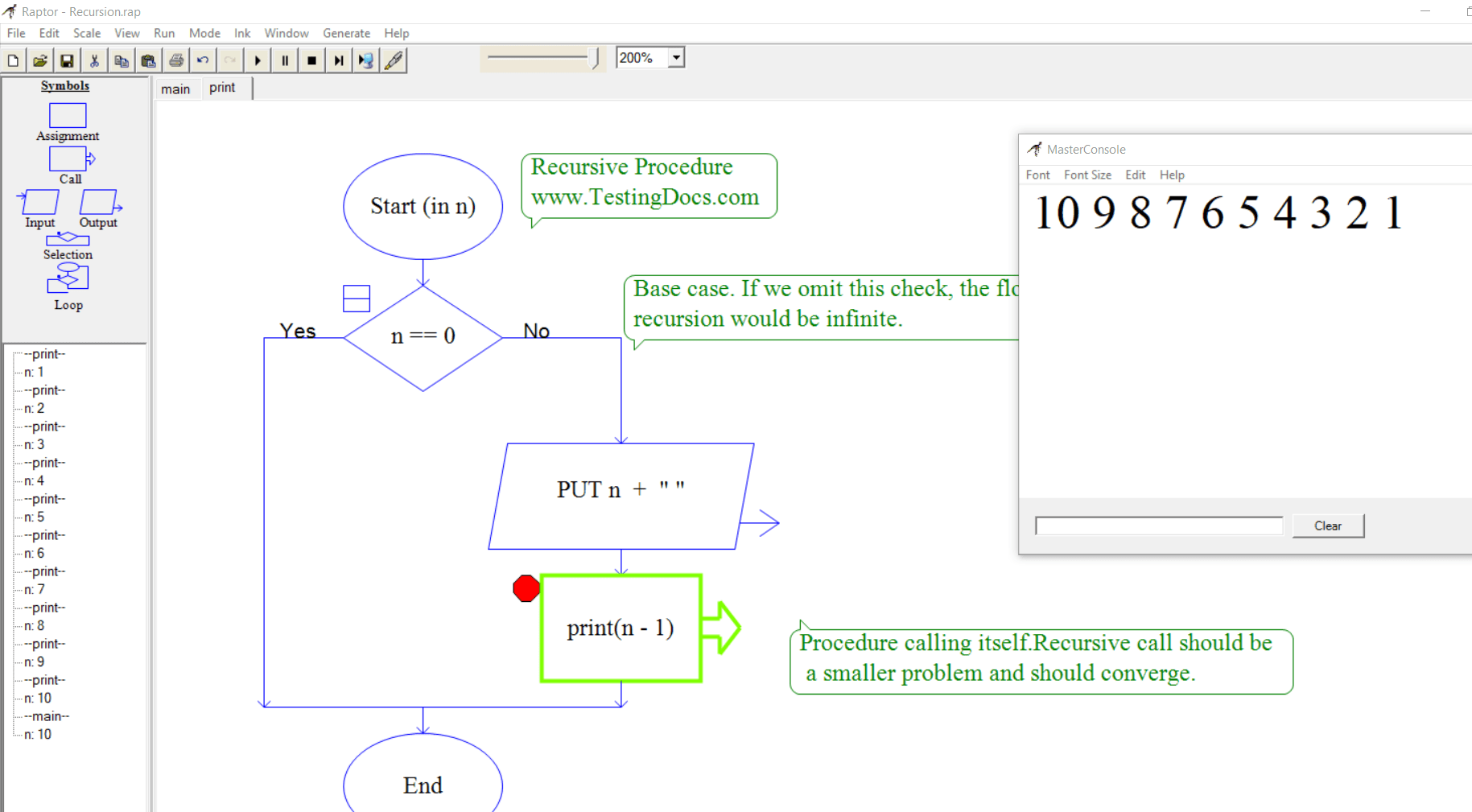 Flowchart to print n natural numbers in reverse order