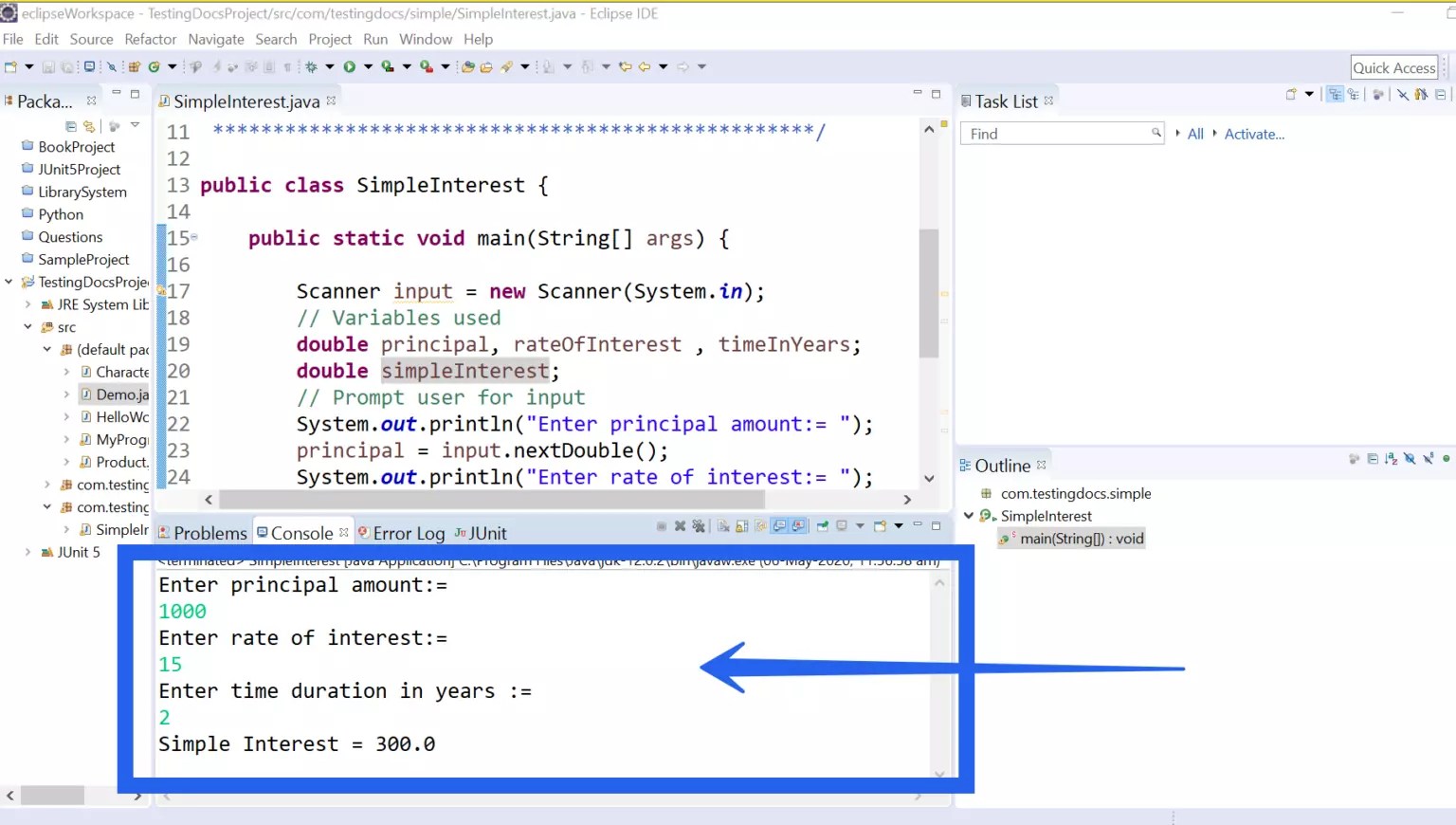 Java program to compute simple interest on the principal amount