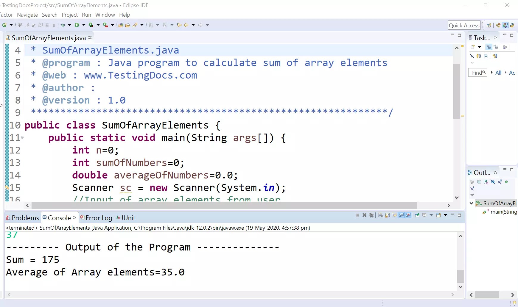 Write a Java program to compute sum and average of given numbers