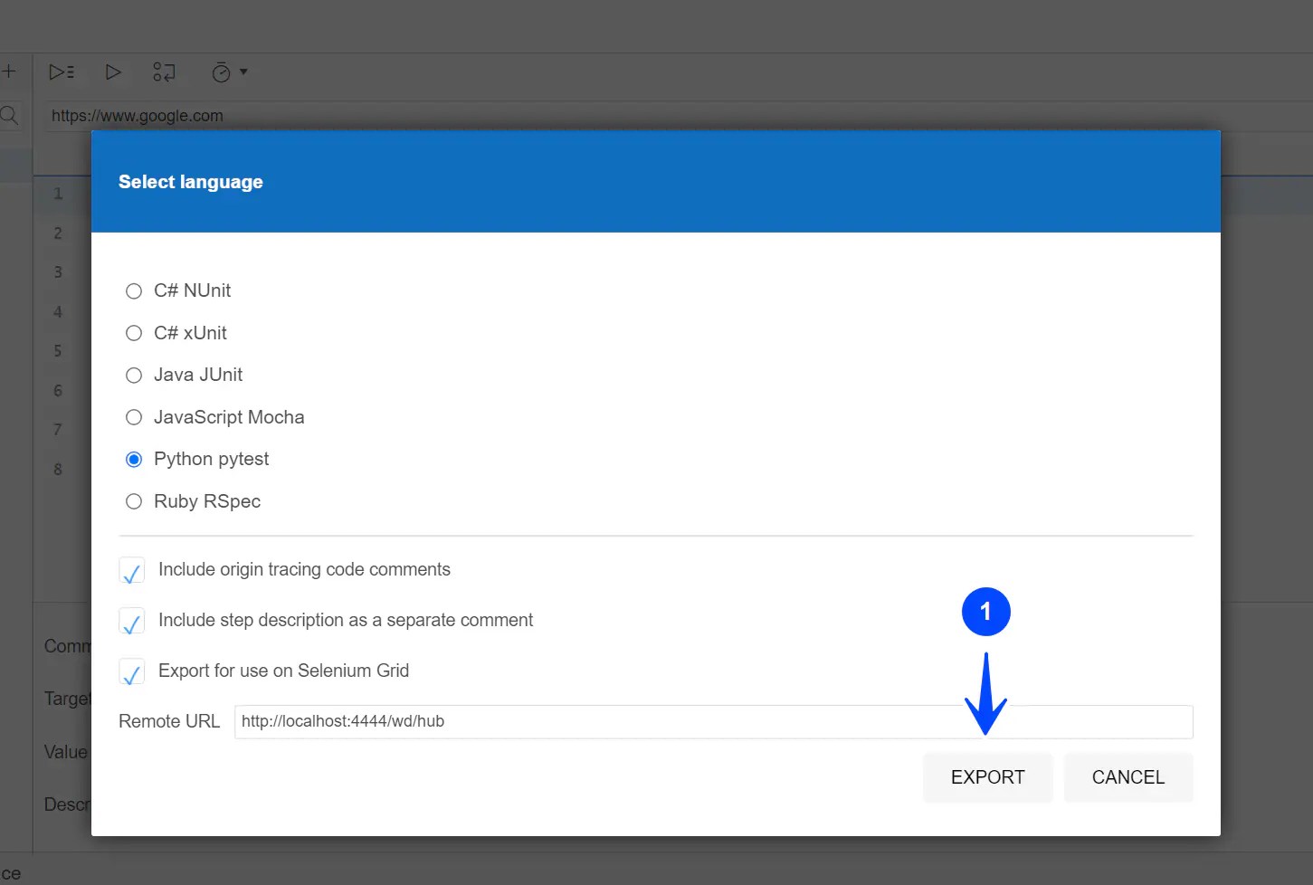Export Selenium IDE Test Cases