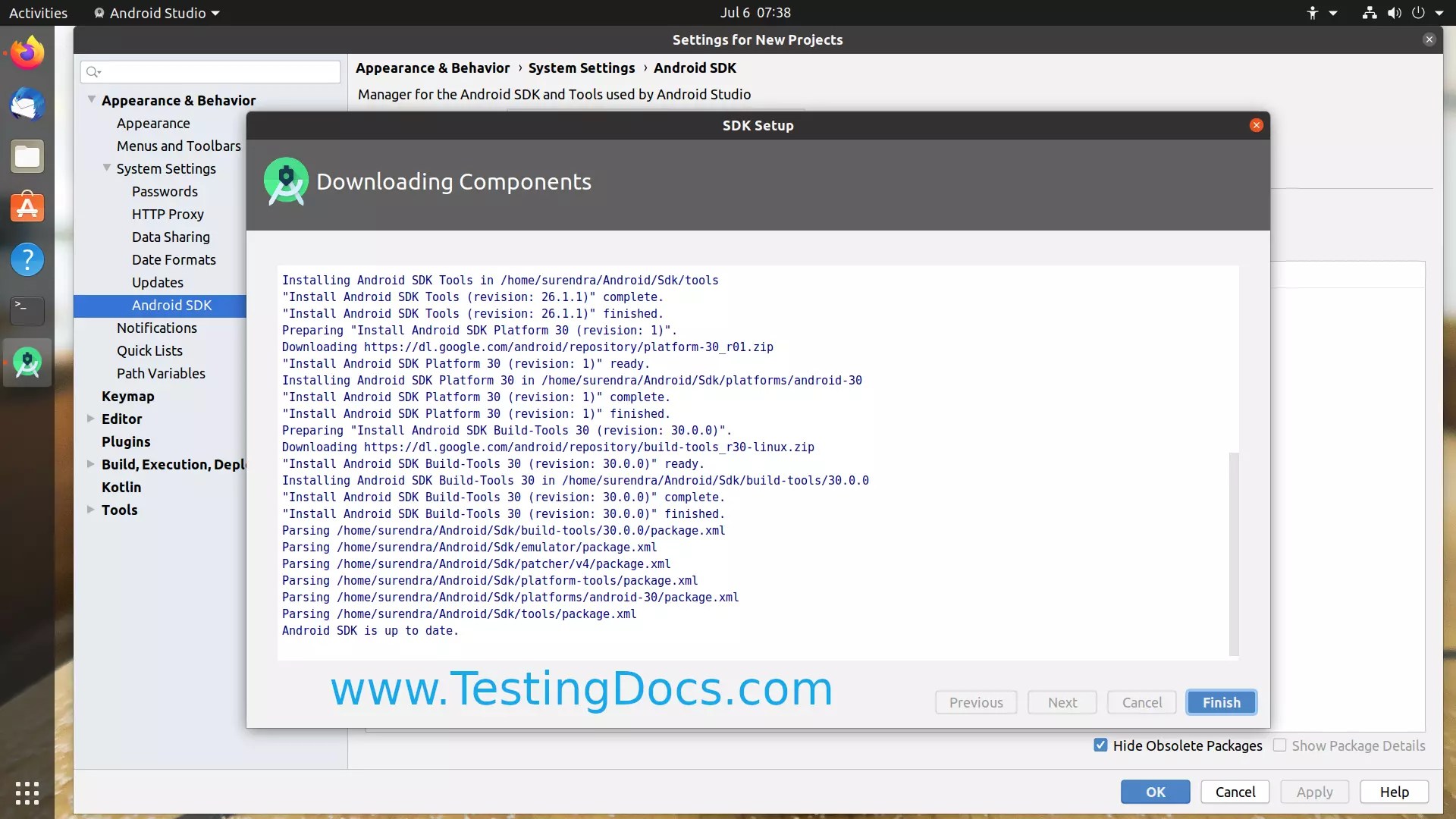 Android Studio New Project Settings on Ubuntu
