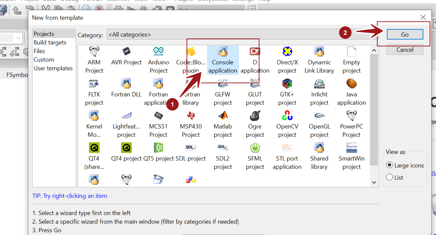 Create Console C++ Application in CodeBlocks