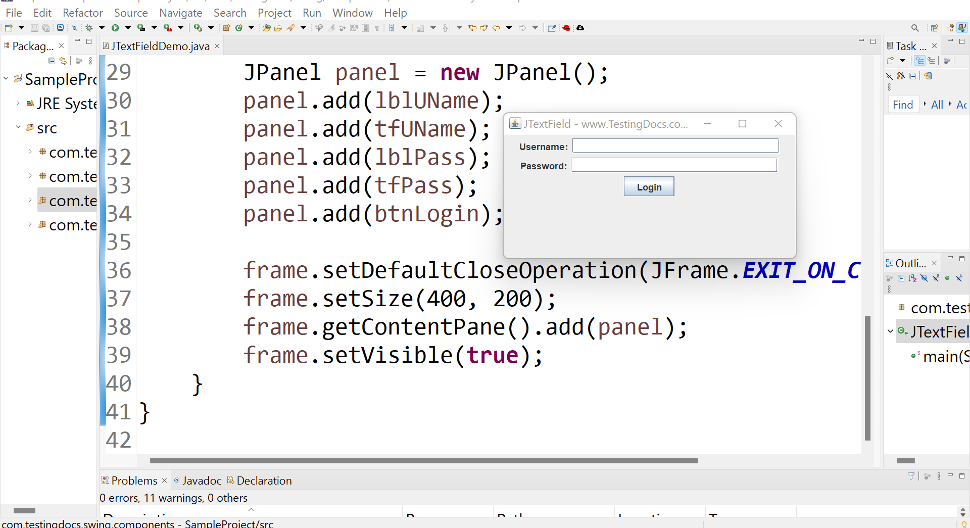 Create Text Field using JTextField