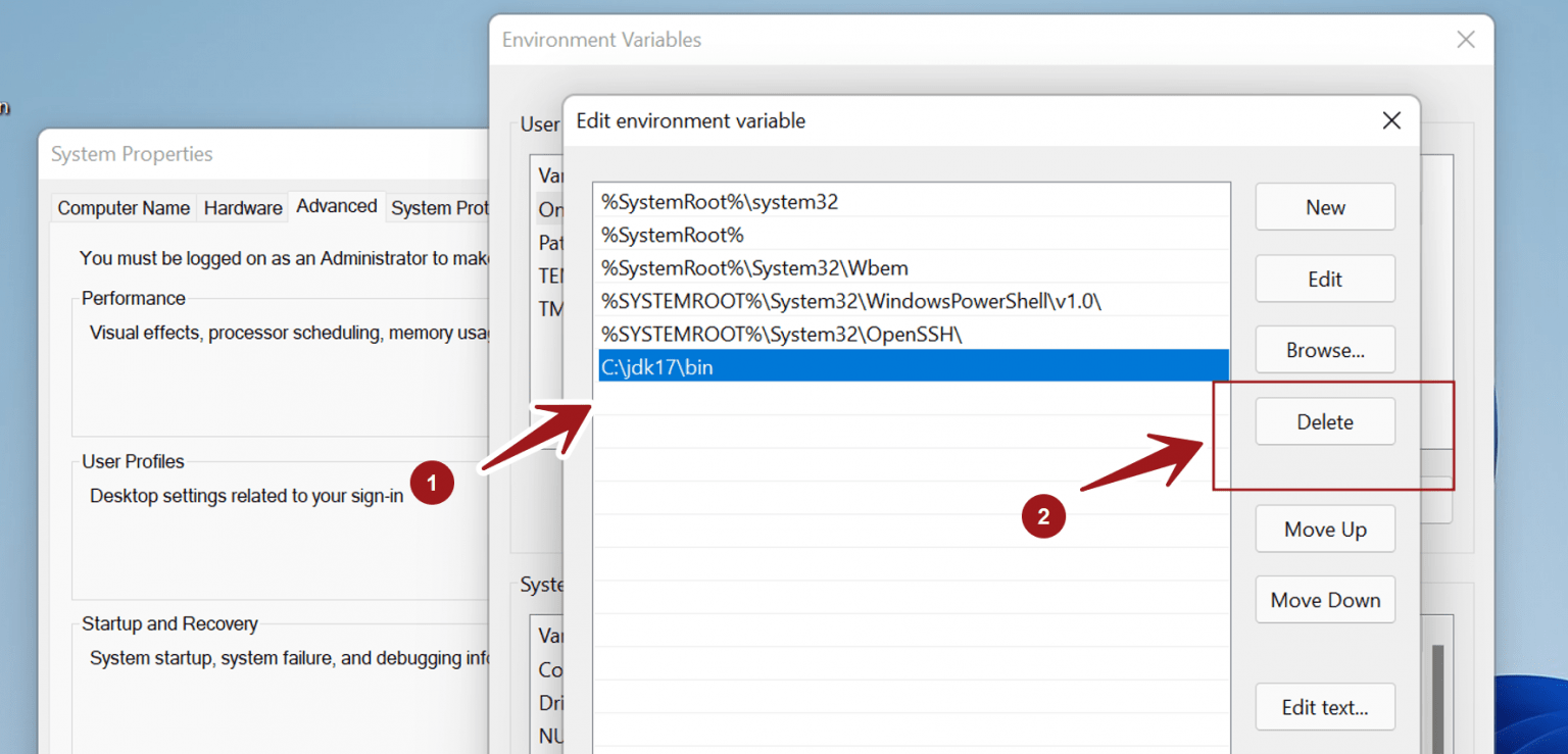 Uninstall Java on Windows 11