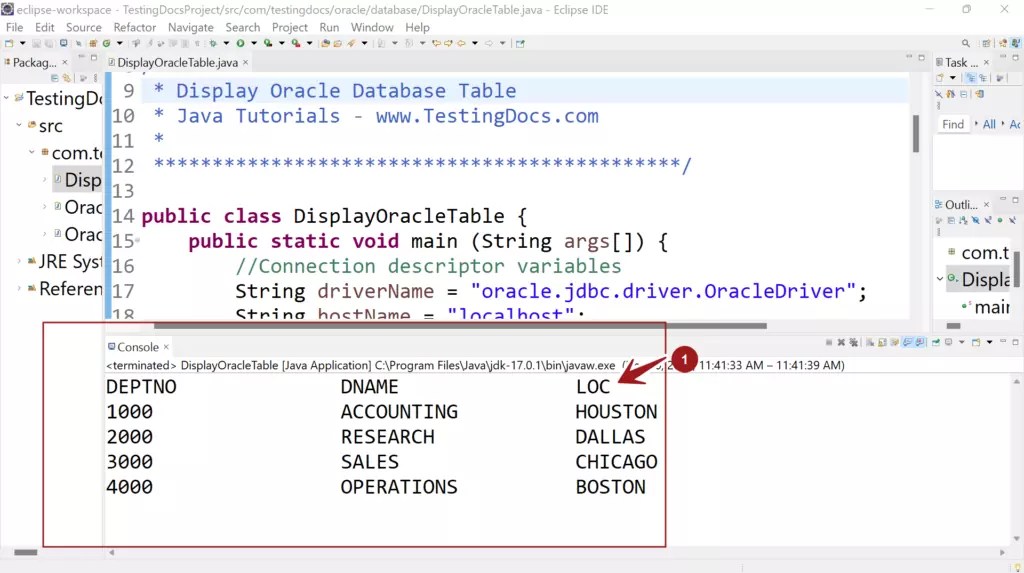 Display data from Oracle Database