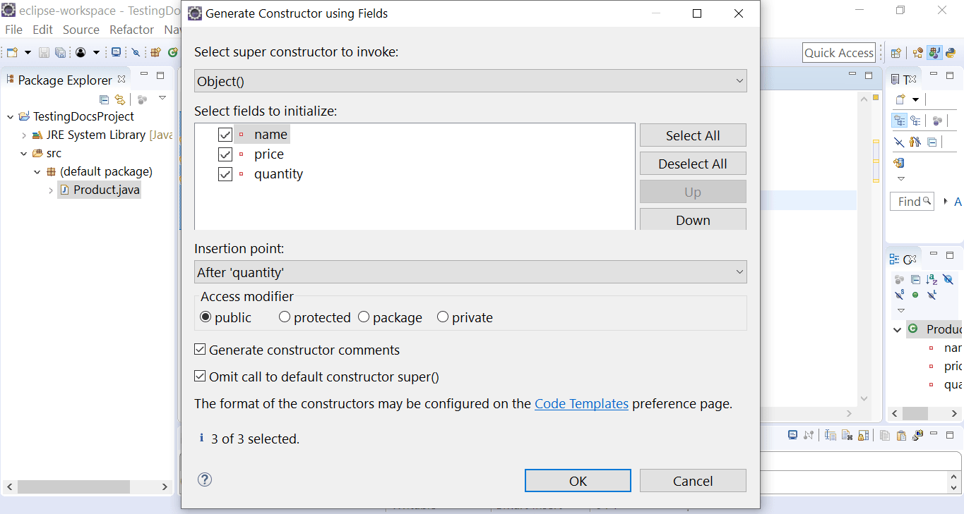 Generate Constructors in Eclipse IDE