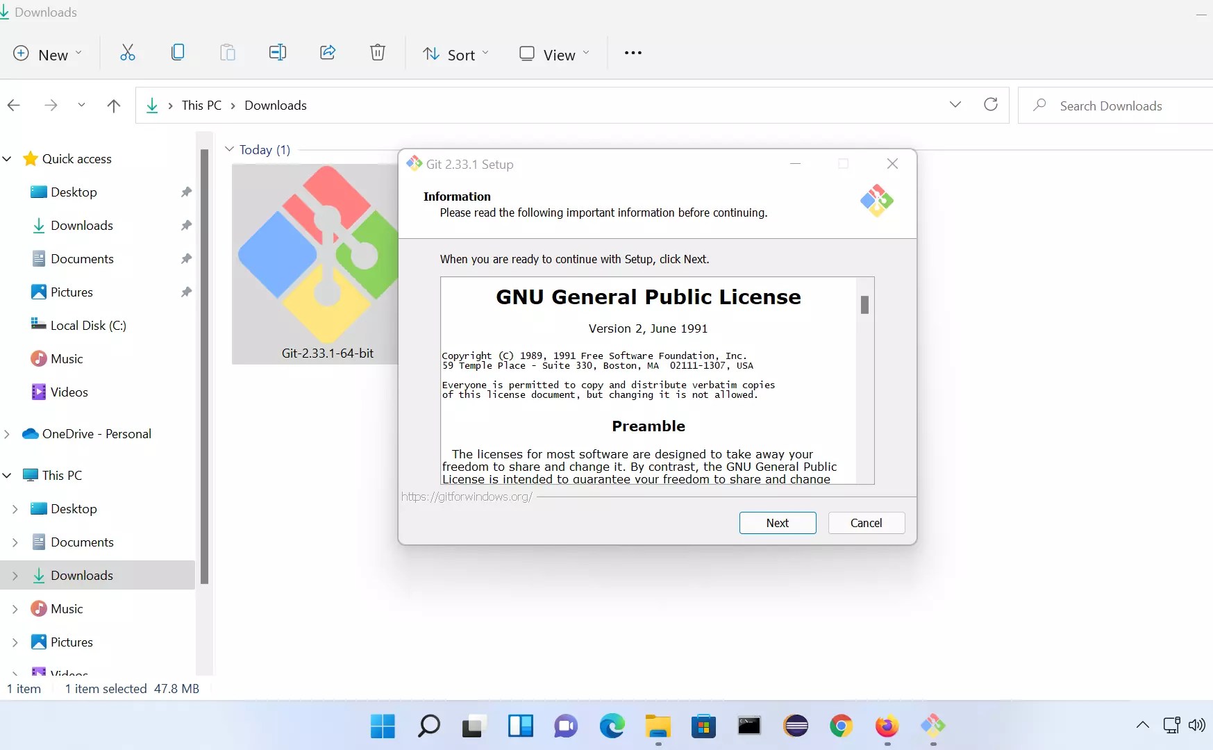 Download Git on Windows 11