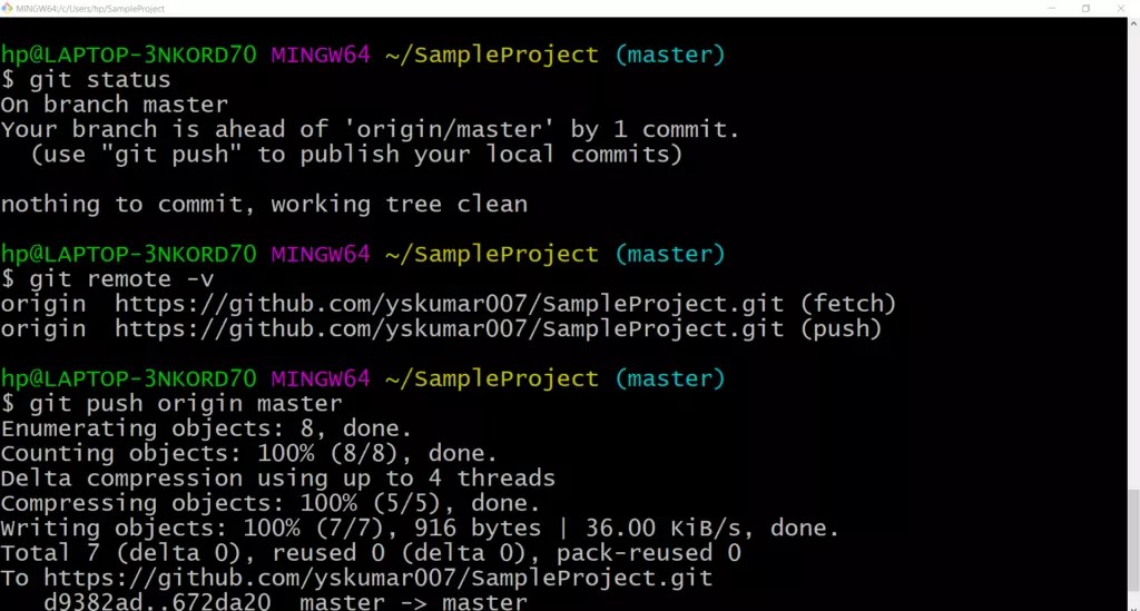 Push changes to git remote repository
