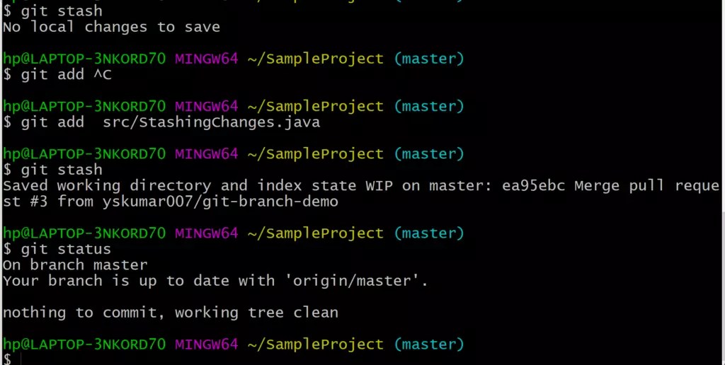 Stash Changes it Git