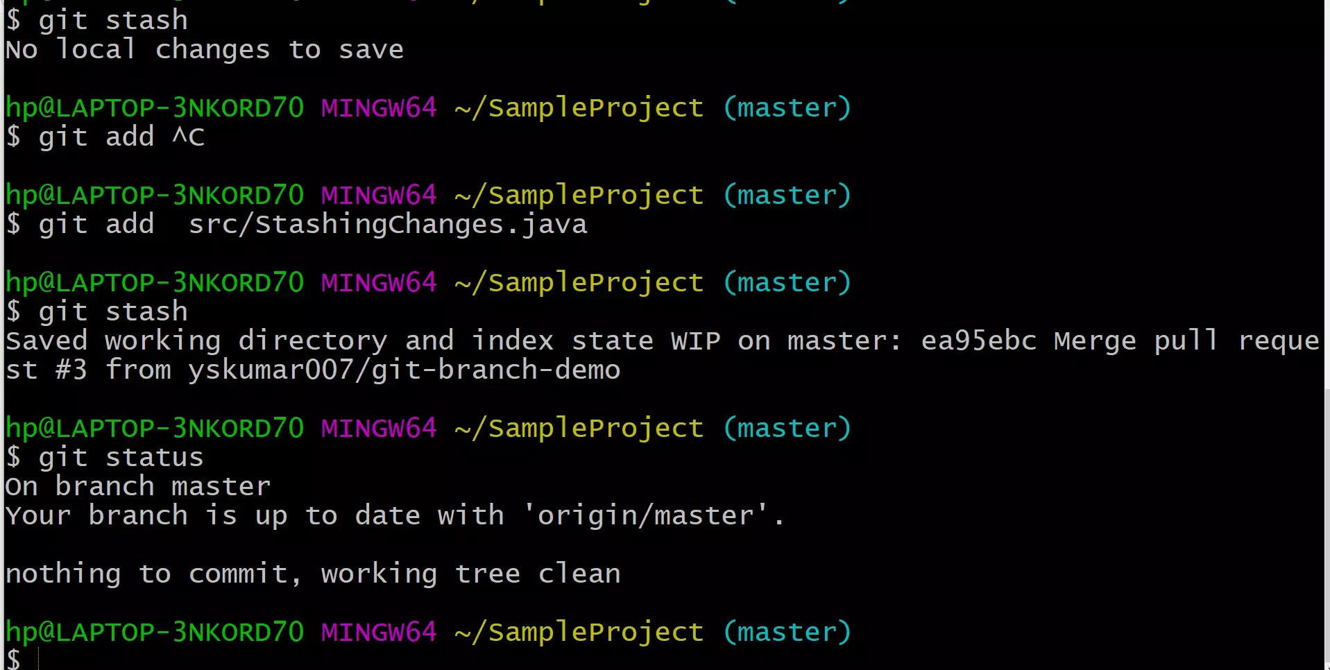 Stash Changes it Git