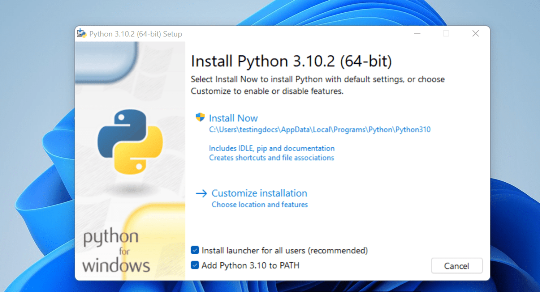Install Python on Windows 11