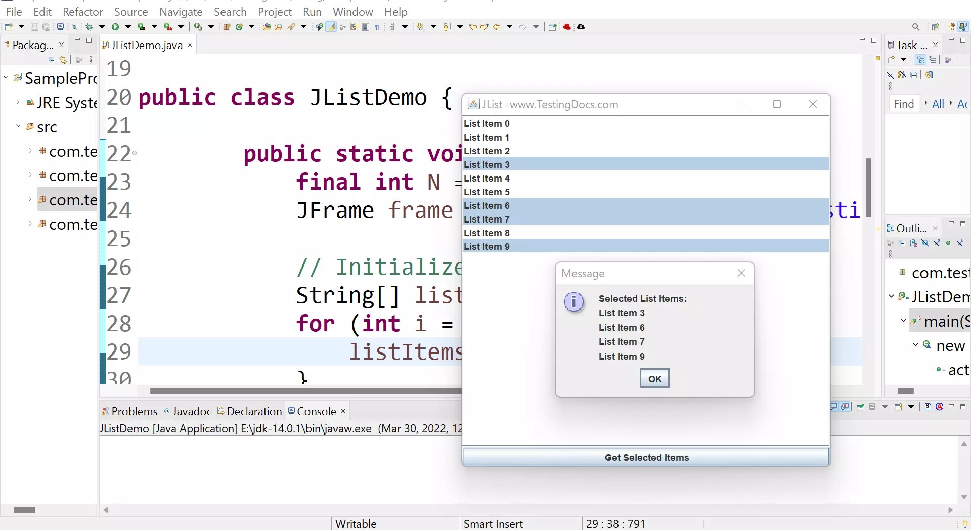 Create Lists using JList Class