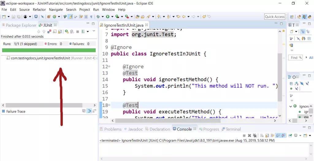 Ignore annotation in JUnit