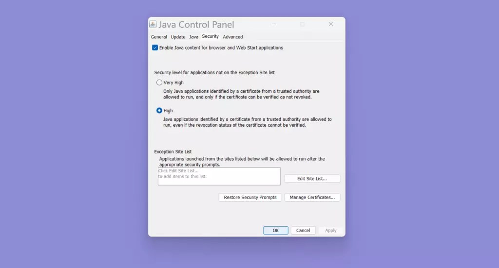 Launch Java Control Panel