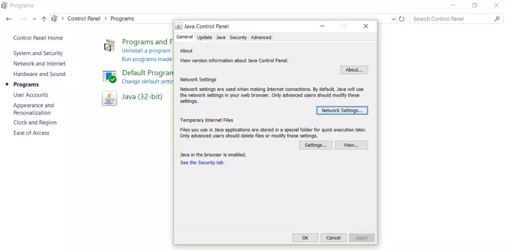 Java Control Panel on Windows