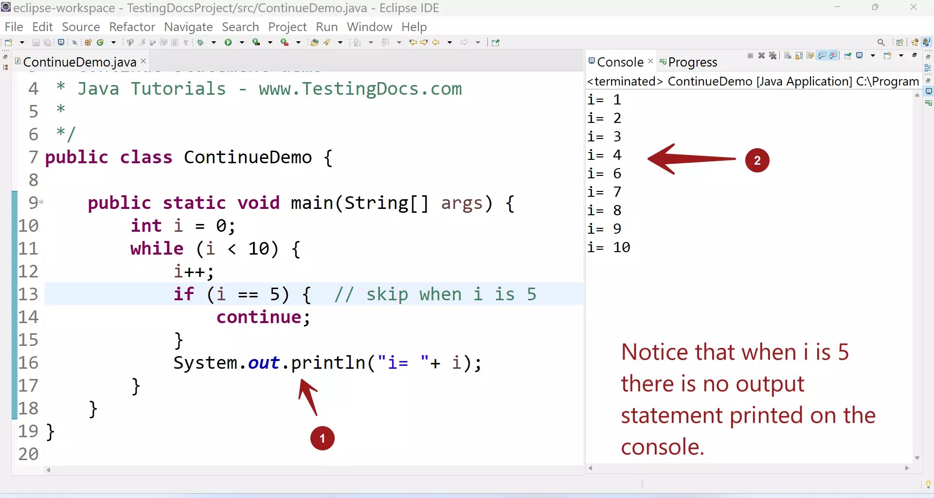 Java continue Statement
