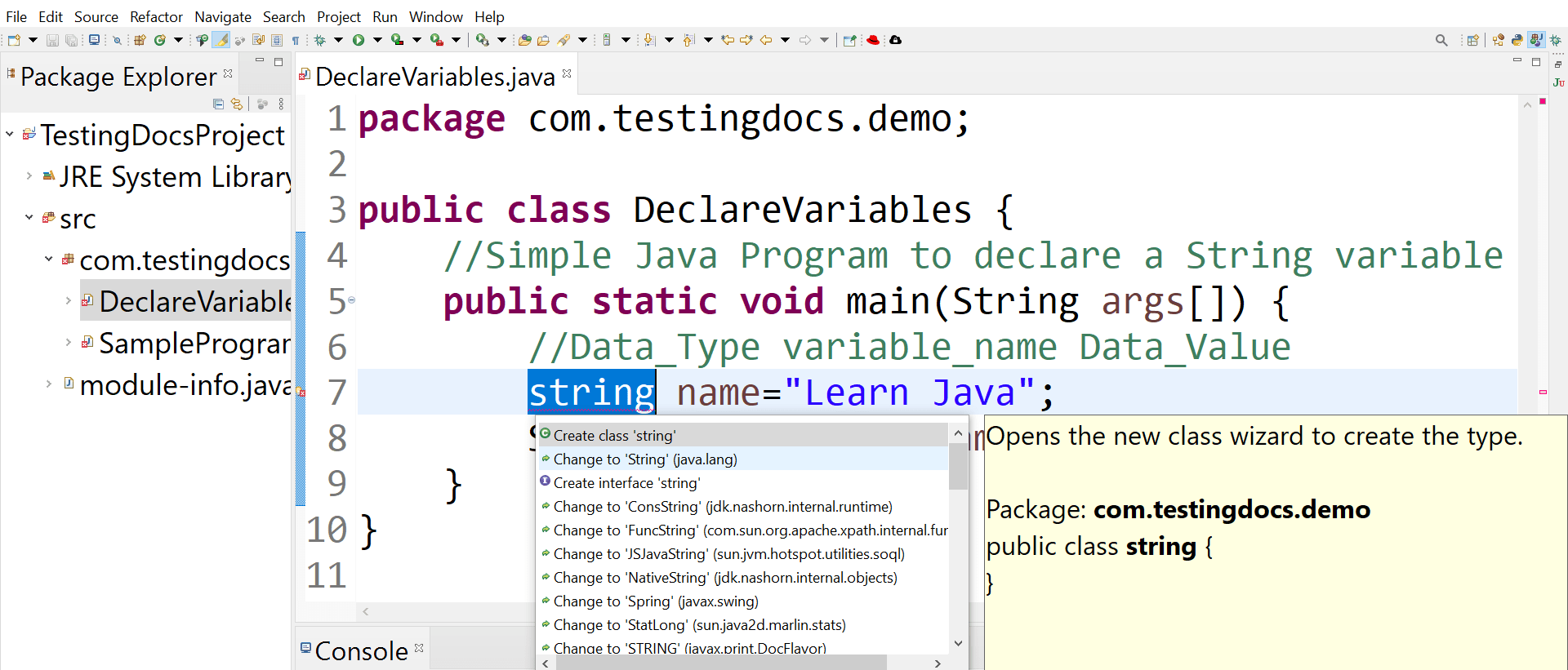 Declare Java variables
