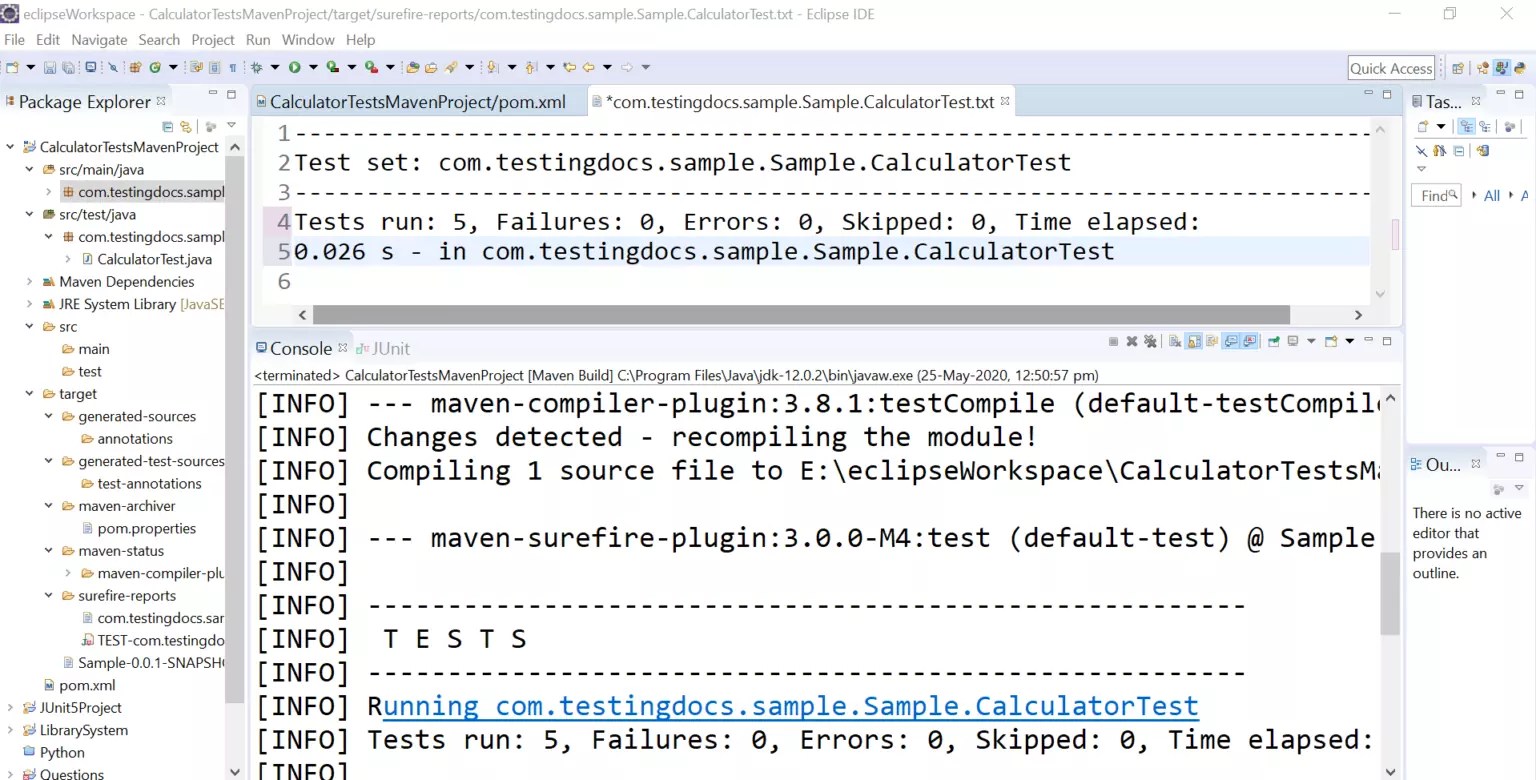 Calculator JUnit Tests in Maven Project