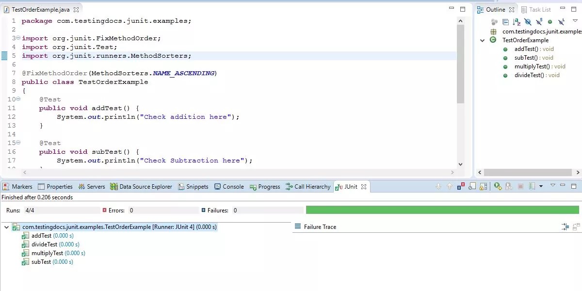 JUnit Test Execution Order Example