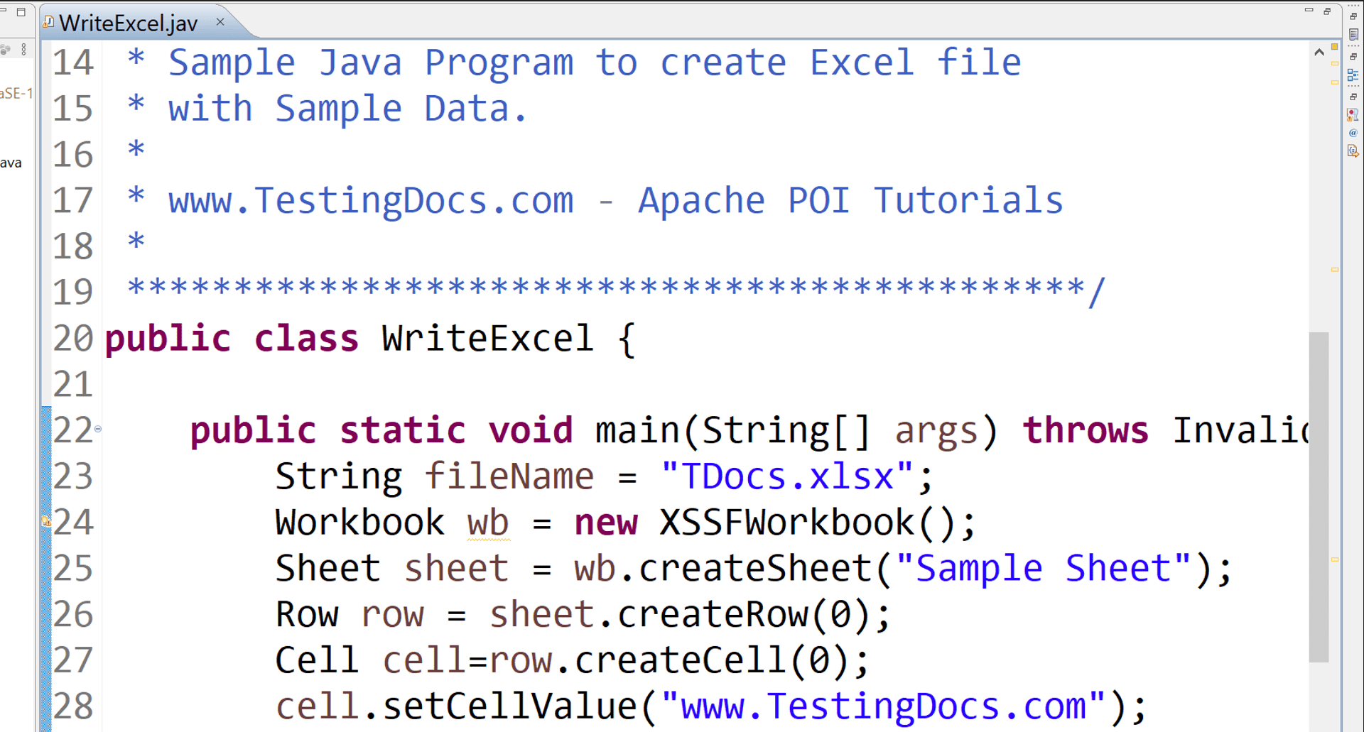 Write to an MS Excel File using Apache POI