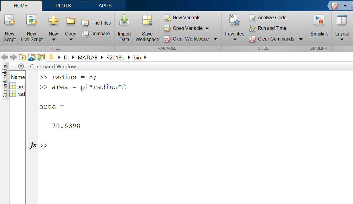 Variables in MATLAB Command Window