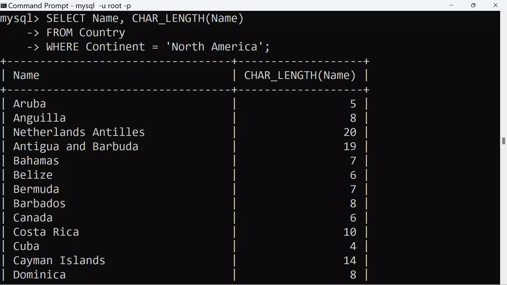 MySQL CHAR_LENGTH Function