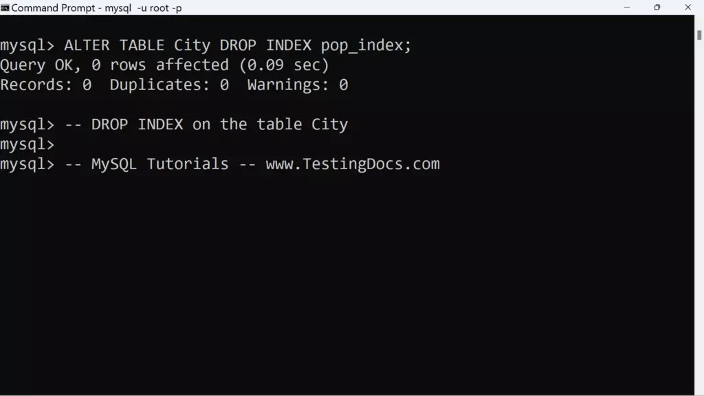 MySQL DROP INDEX Statement