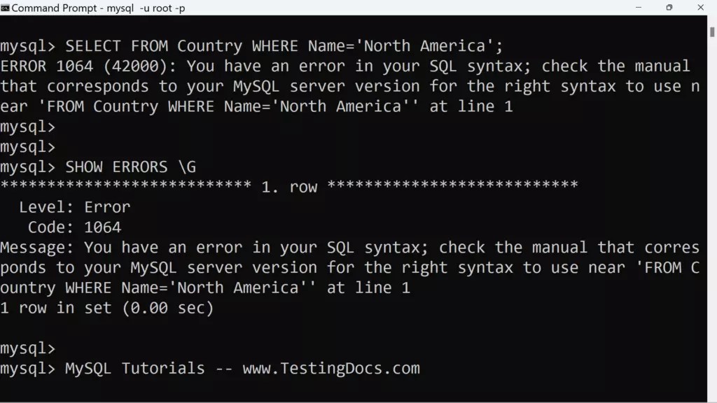 MySQL Errors and Warnings