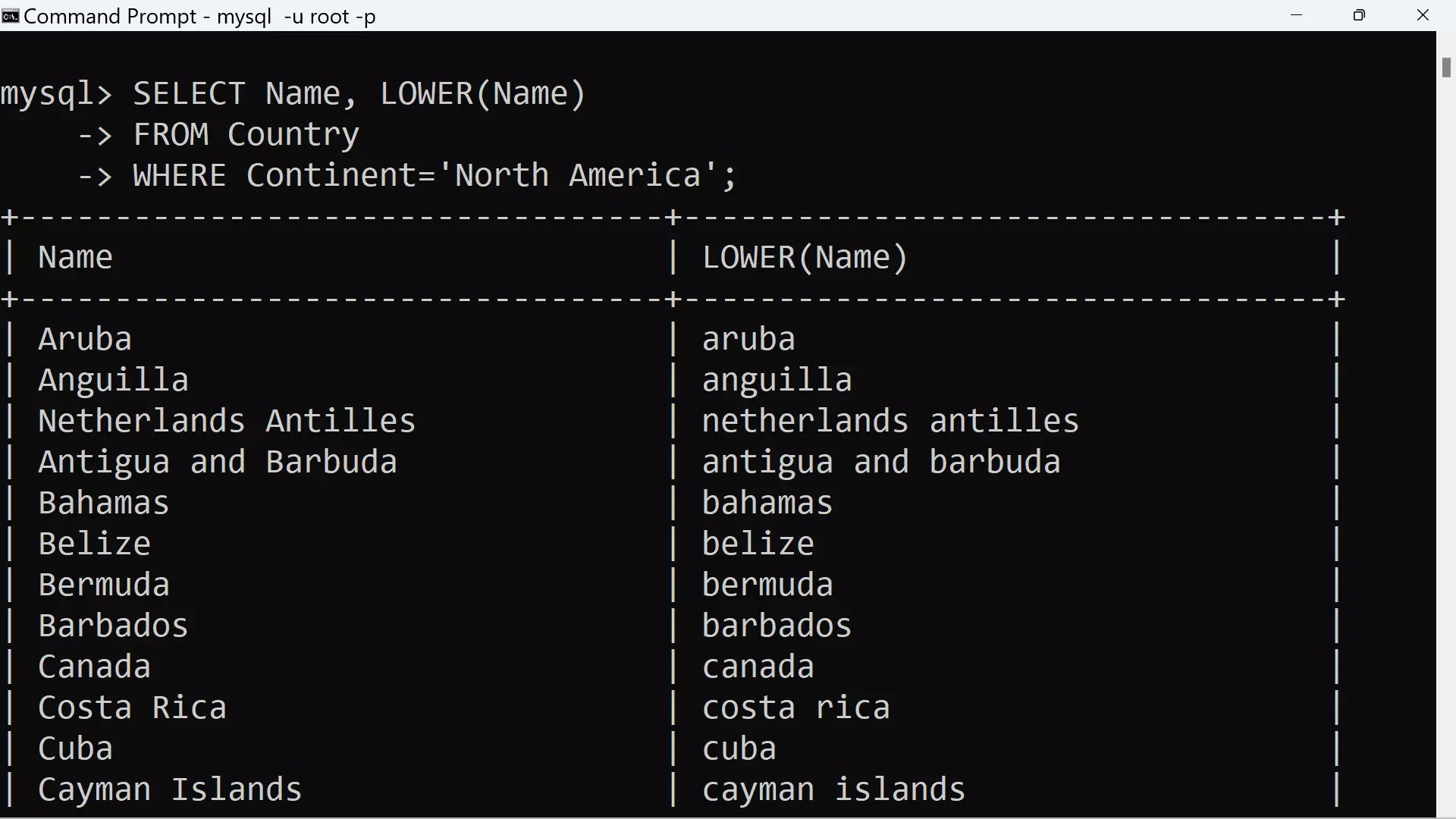 MySQL LOWER Function
