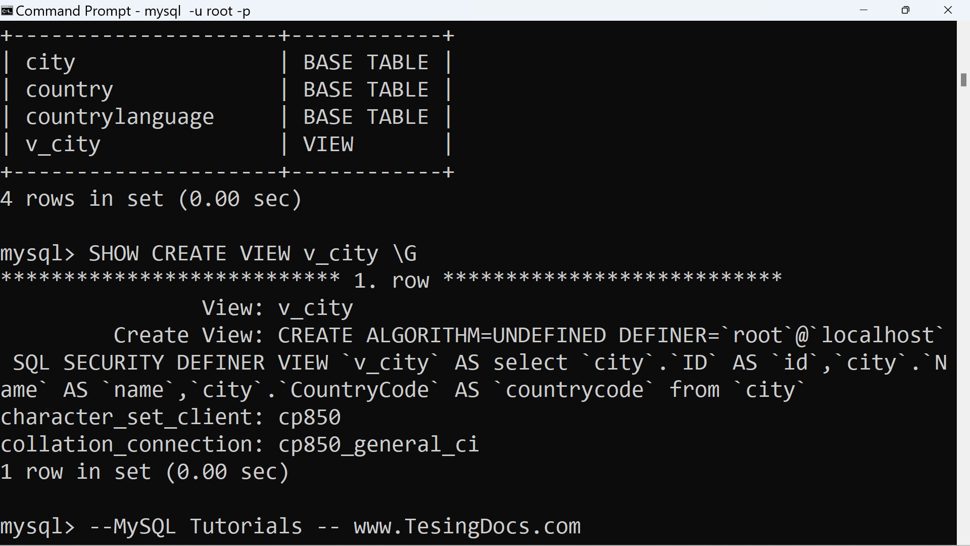 MySQL SHOW CREATE VIEW Statement