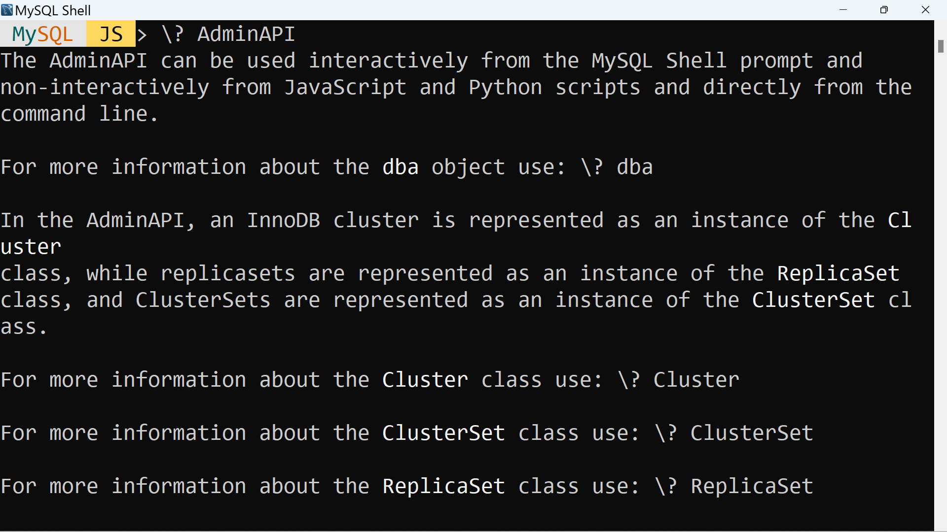MySQL Shell commands