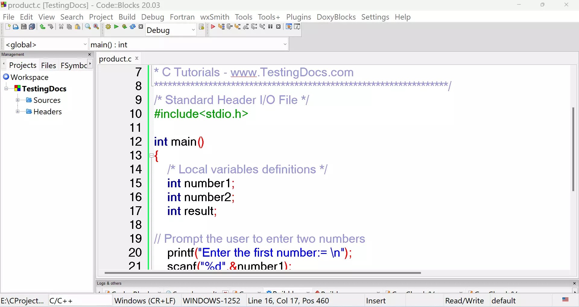 C Program to find the product of two integer numbers