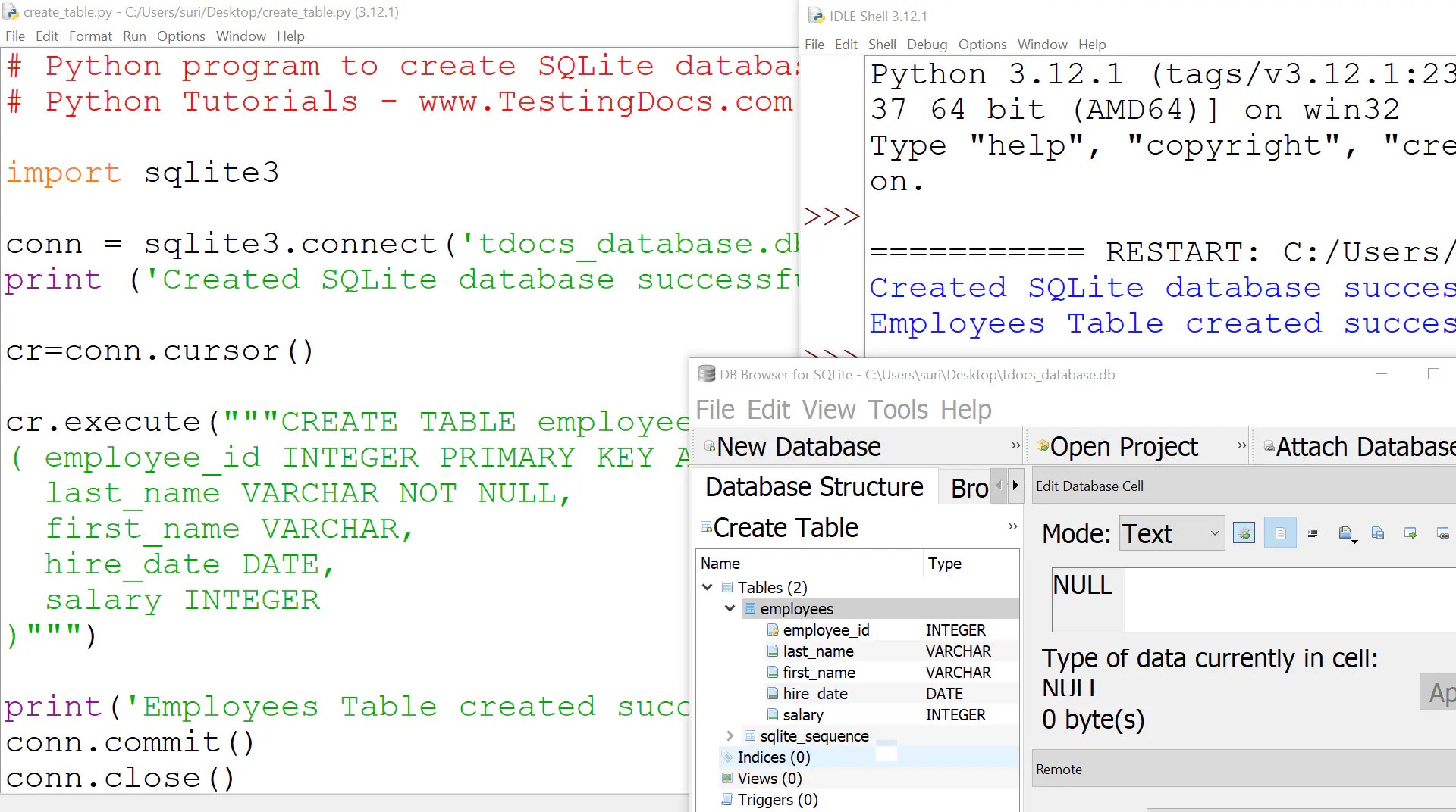 Python Create SQLite database