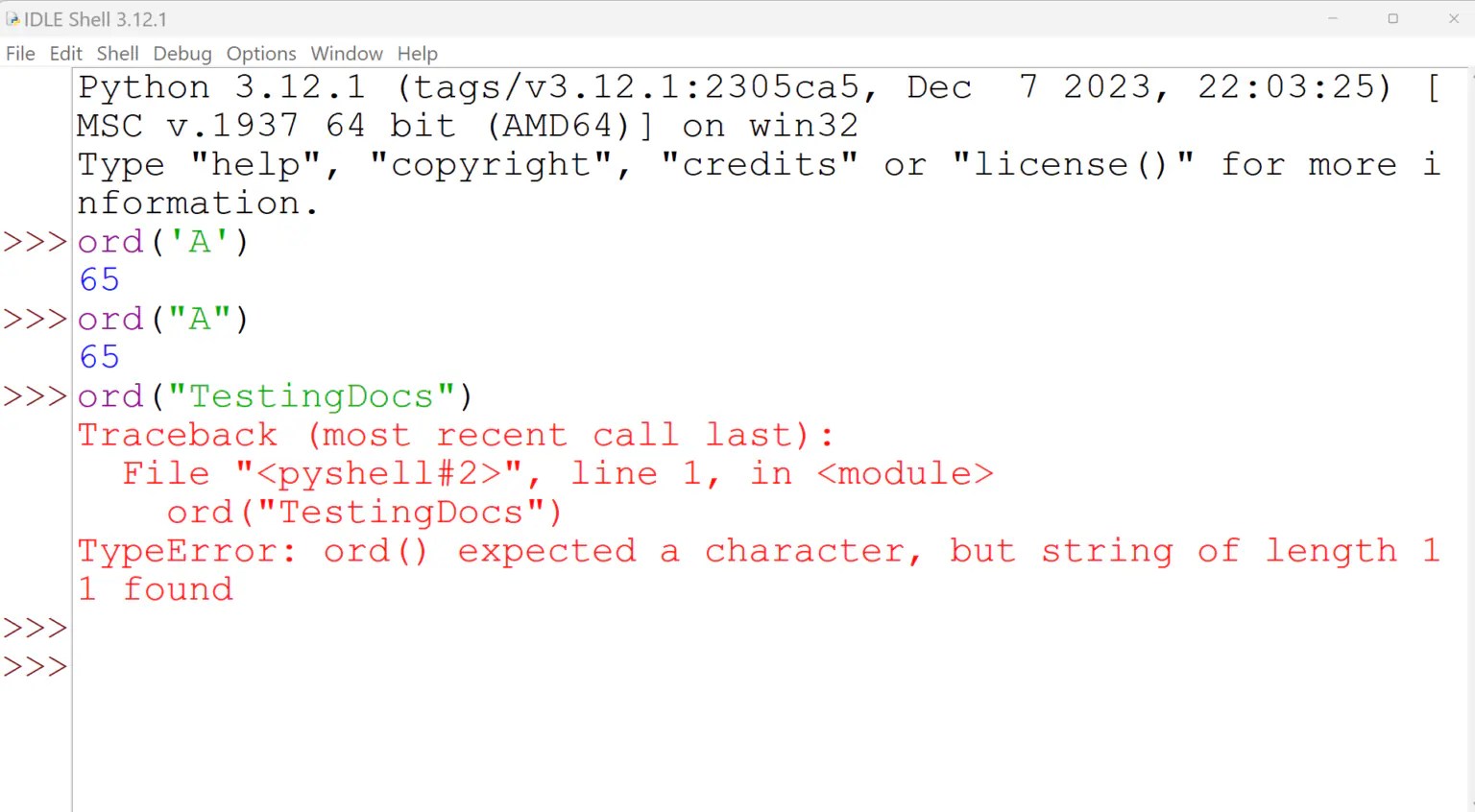 Python ord() Function