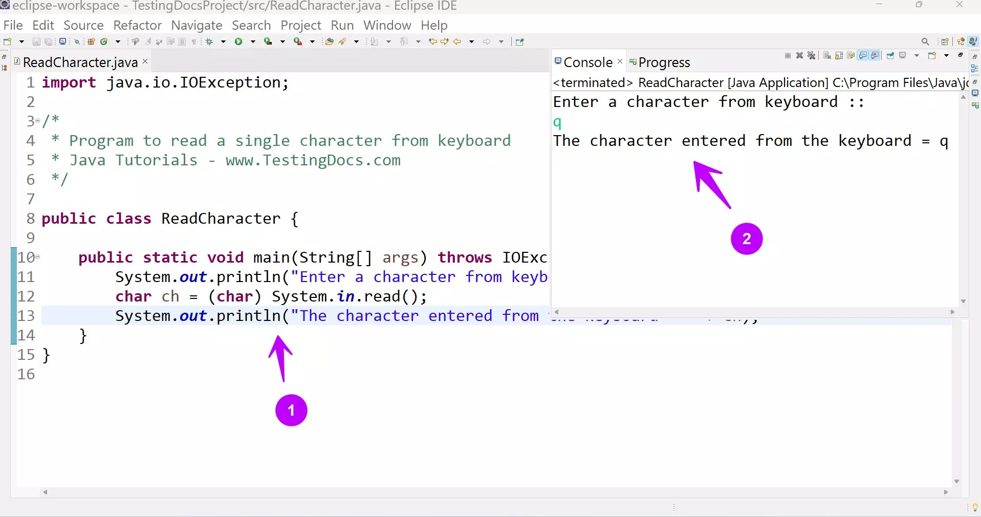 Java Program to read a character