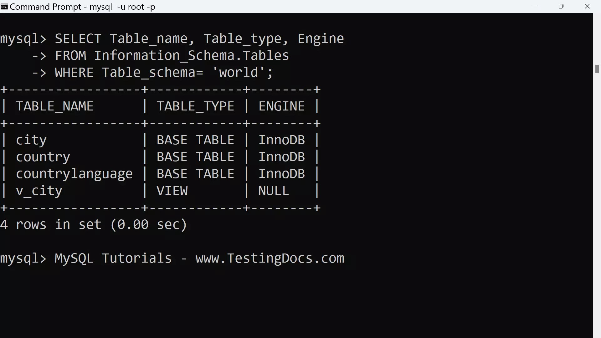 MySQL INFORMATION_SCHEMA Database