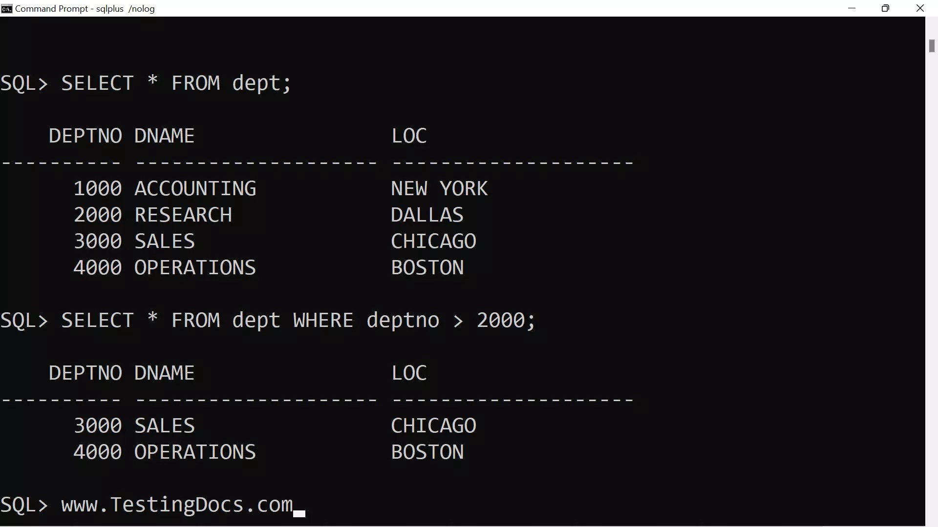 Oracle SQL SELECT Statement