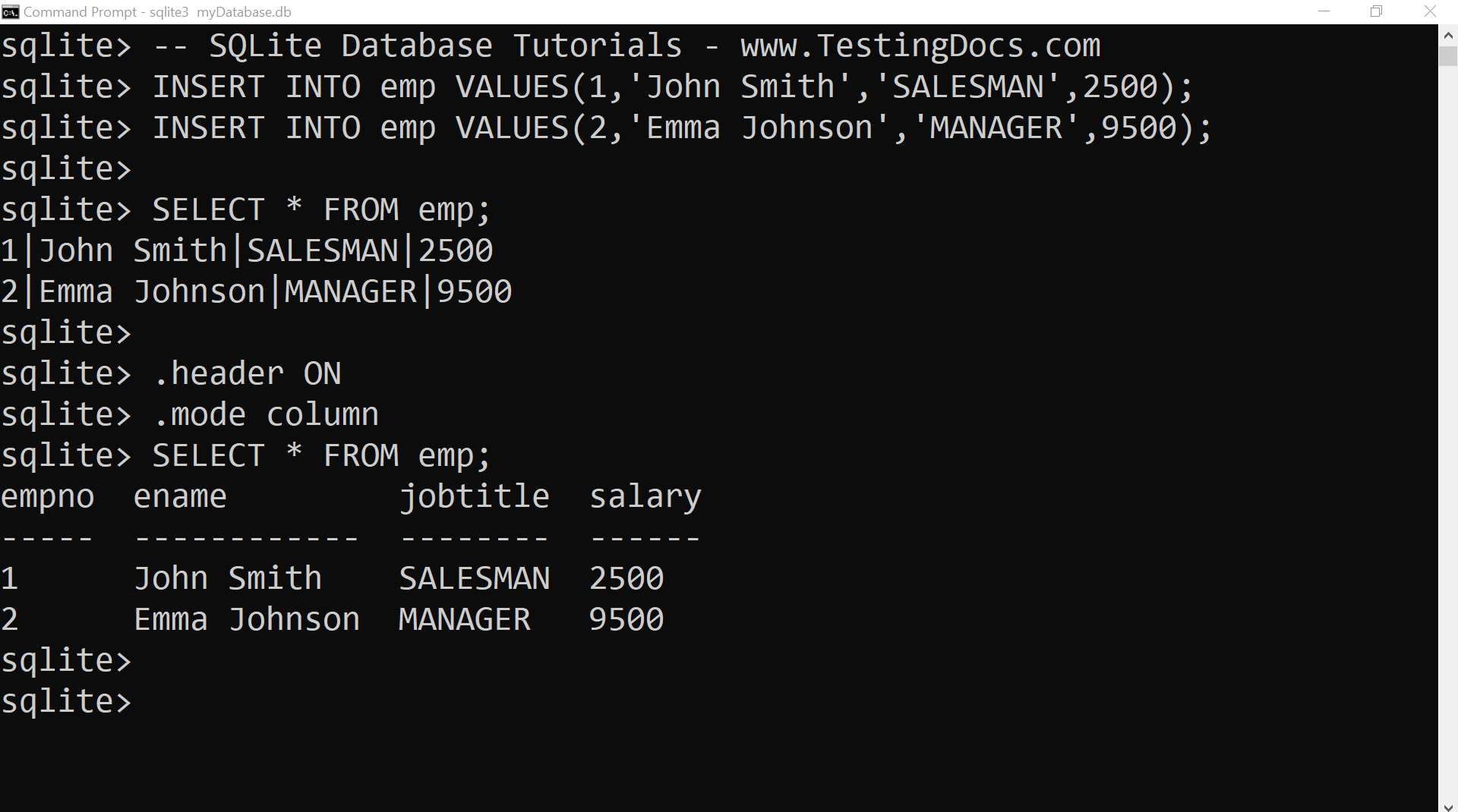 SQLite INSERT INTO Statement